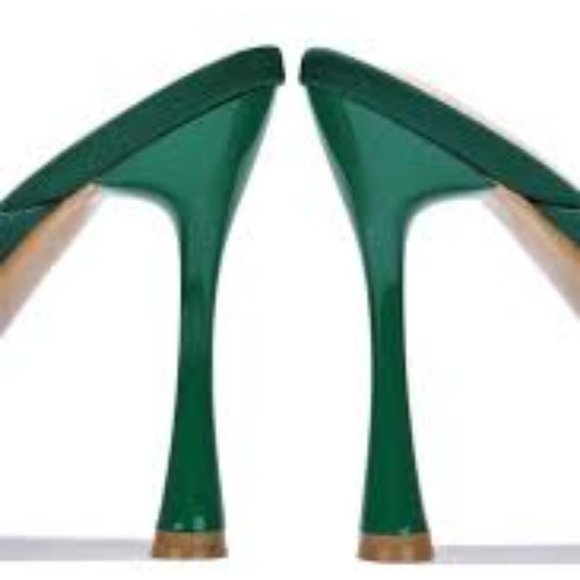 NWT CAPE ROBBIN DISTENY SATIN RHINESTONE CHAIN TRIM HIGH HEELS GREEN 8.5 - Picture 5 of 15